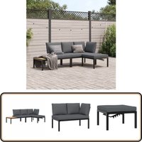 3-tlg. Garten-Sofagarnitur mit Kissen Schwarz Aluminium - Gartensortiment - Gartenmöbelset - Outdoor Möbel - Balkonmöbel - Lounge Set von VIDAXL