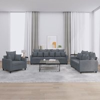 Vidaxl - 3-tlg. Sofagarnitur mit Kissen Dunkelgrau Samt von VIDAXL