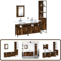 Vidaxl - 4-tlg. Badmöbel-Set Räuchereiche Holzwerkstoff - Badezimmermöbel - Badmöbel-Set - Holzwerkstoff - Rauchfarbe - Spiegelschrank von VIDAXL