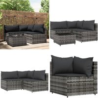 4-tlg. Garten-Lounge-Set mit Kissen Grau Poly Rattan - Gartensorte - Loungemöbel - Gartenmöbel Set - Outdoor Möbel - Rattan Gartenmöbel - Home & von VIDAXL