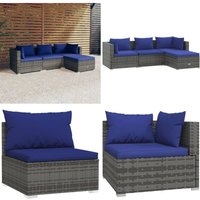 4-tlg. Garten-Lounge-Set mit Kissen Poly Rattan Grau - Garten Lounge Set - Outdoor Möbel - Rattan Gartenmöbel - Loungesessel - Gartenstuhl - Home & 4-tlg. Garten-Lounge-Set mit Kissen Poly Rattan Grau - Garten Lounge Set - Outdoor Möbel - Rattan Gartenmöbel - Loungesessel - Gartenstuhl - Home & von VIDAXL
