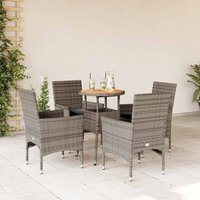 Vidaxl - 5-tlg. Garten-Essgruppe mit Kissen Grau Poly Rattan Akazie Vidaxl - 5-tlg. Garten-Essgruppe mit Kissen Grau Poly Rattan Akazie von VIDAXL