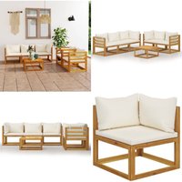 6-tlg. Garten-Lounge-Set mit Auflagen Creme Massivholz Akazie - Gartensessel - Loungesessel - Gartenmöbel Set - Holz Lounge Set - Outdoor Möbel von VIDAXL