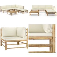 Vidaxl - 6-tlg. Garten-Lounge-Set mit Cremeweißen Kissen Bambus - Bambus Lounge Set - Gartenloungeset - Outdoor Lounge - Gartengeräte - Gartenmöbel von VIDAXL