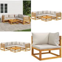 Vidaxl - 6-tlg. Garten-Lounge-Set mit Hellgrauen Kissen Massivholz - Gartenmöbel - Loungesessel - Holz Möbel - Akazienholz - Garten Lounge Set - Home von VIDAXL