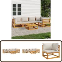 6-tlg. Garten-Lounge-Set mit Hellgrauen Kissen Massivholz - Gartenmöbel - Loungeset - Holz Möbel - Akazienholz - Garten Lounge Set von VIDAXL
