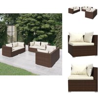 6-tlg. Garten-Lounge-Set mit Kissen Poly Rattan Braun - Garten Lounge Set - Outdoor Möbel - Rattan Gartenmöbel - Gartenmöbel Set - Esstisch Outdoor von VIDAXL