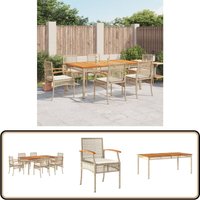 Vidaxl - 7-tlg. Garten-Essgruppe mit Kissen Beige Poly Rattan - Gartentisch - Gartenmöbelset - Esstisch - Outdoor Essgruppe - Terrassenmöbel von VIDAXL