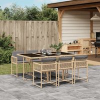Vidaxl - 7-tlg. Garten-Essgruppe mit Kissen Beigemischung Poly Rattan von VIDAXL