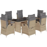 7-tlg. Garten-Essgruppe mit Kissen Beigemischung Poly Rattan Vidaxl von VIDAXL