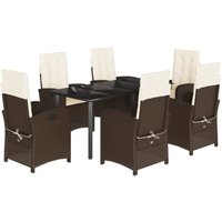 Vidaxl - 7-tlg. Garten-Essgruppe mit Kissen Braun Poly Rattan von VIDAXL