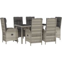 Vidaxl - 7-tlg. Garten-Essgruppe mit Kissen Grau Poly Rattan von VIDAXL