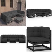 7-tlg. Garten-Lounge-Set mit Kissen Schwarz Massivholz Kiefer - Gartensofa - Lounge Set - Gartenmöbeln - Rattan Möbel - Outdoor Furniture - Home & 7-tlg. Garten-Lounge-Set mit Kissen Schwarz Massivholz Kiefer - Gartensofa - Lounge Set - Gartenmöbeln - Rattan Möbel - Outdoor Furniture - Home & von VIDAXL