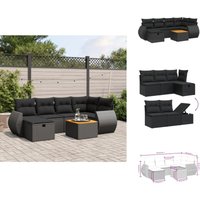 7-tlg. Garten-Sofagarnitur mit Kissen Schwarz Poly Rattan - Gartenmöbel Set - Esszimmergarnitur Outdoor - Lounge Garnitur - Rattan Gartenset von VIDAXL