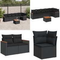 7-tlg. Garten-Sofagarnitur mit Kissen Schwarz Poly Rattan - Gartenmöbel Set - Esszimmergarnitur Outdoor - Lounge Garnitur - Rattan Gartenmöbel von VIDAXL