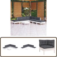 Vidaxl - 8-tlg. Garten-Lounge-Set mit Kissen Weiß Kiefernholz - Gartensessel - Lounge Set - Gartenmöbeln - Kiefernholz Möbel - Outdoor Möbel von VIDAXL