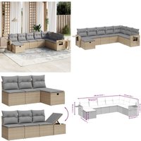 8-tlg. Garten-Sofagarnitur mit Kissen Beige Poly Rattan - Gartensorte - Gartenmöbelset - Lounge Set - Rattan Gartenmöbel - Outdoor Furniture - Home & von VIDAXL