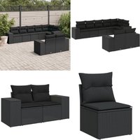 8-tlg. Garten-Sofagarnitur mit Kissen Schwarz Poly Rattan - Gartengeset - Outdoor Möbel - Gartenlounge - Rattan Lounge Set - Gartenmöbelset - Home & von VIDAXL