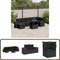 8-tlg. Garten-Sofagarnitur mit Kissen Schwarz Poly Rattan - Gartenmöbel Set - PE-Rattan Möbel - Outdoor Lounge - Gartenlounge - Terrassenmöbel von VIDAXL
