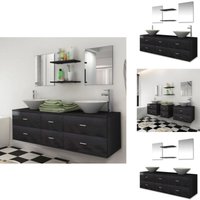 Vidaxl - 9-tlg. Badmöbel-Set mit Waschbecken und Wasserhahn Schwarz - Badmöbel - Badmöbel-Set - Waschtisch - Waschbecken - Spiegelschrank von VIDAXL