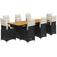 Vidaxl - 9-tlg. Garten-Bistro-Set mit Kissen Schwarz Poly Rattan von VIDAXL