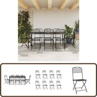 9-tlg. Garten-Essgruppe Anthrazit Streckgitter - Gartenmöbel Set - Gartentisch - Gartenstühle - Metall Gartenmöbel - Anthrazit Gartenmöbel von VIDAXL