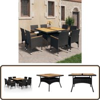 Vidaxl - 9-tlg. Garten-Essgruppe Poly Rattan und Akazienholz Schwarz - Outdoor Esstisch - Gartentisch - Gartengruppe - Gartenmöbel Set - Rattan von VIDAXL
