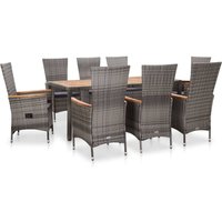 Vidaxl - 9-tlg. Garten-Essgruppe mit Auflagen Poly Rattan Grau von VIDAXL