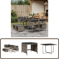 Vidaxl - 9-tlg. Garten-Essgruppe mit Kissen Grau Poly Rattan - Gartenmöbel Set - PE-Rattan Möbel - Outdoor Esstisch - Gartenstühle - Gartenhocker Vidaxl - 9-tlg. Garten-Essgruppe mit Kissen Grau Poly Rattan - Gartenmöbel Set - PE-Rattan Möbel - Outdoor Esstisch - Gartenstühle - Gartenhocker von VIDAXL
