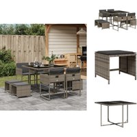 Vidaxl - 9-tlg. Garten-Essgruppe mit Kissen Grau Poly Rattan - Gartenmöbel Set - PE-Rattan Möbel - Outdoor Esstisch - Gartenstühle - Gartenhocker Vidaxl - 9-tlg. Garten-Essgruppe mit Kissen Grau Poly Rattan - Gartenmöbel Set - PE-Rattan Möbel - Outdoor Esstisch - Gartenstühle - Gartenhocker von VIDAXL