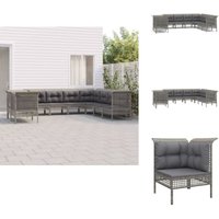 9-tlg. Garten-Lounge-Set mit Kissen Grau Poly Rattan - Gartenmöbeln - Loungesessel - Outdoor Möbel - Rattan Möbel - Garten Lounge Set von VIDAXL