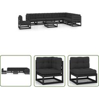 9-tlg. Garten-Lounge-Set mit Kissen Schwarz Massivholz Kiefer Vidaxl von VIDAXL