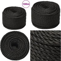 Vidaxl - Arbeitsseil Schwarz 20 mm 100 m Polypropylen - Baumaterialien - Werkzeug - Gartenseil - Polyesterseil - Tragkraft - Home & Living von VIDAXL