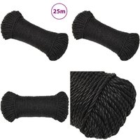 Arbeitsseil Schwarz 3 mm 25 m Polypropylen - Arbeiten Seil - Baumaterialien - Gartenseil - Polyester Seil - Hochfestes Seil - Home & Living von VIDAXL
