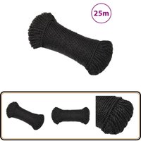 Arbeitsseil Schwarz 3 mm 25 m Polypropylen - Arbeiten Seil - Baumaterialien - Gartenseil - Polyester Seil - Hochfestes Seil von VIDAXL