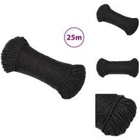 Arbeitsseil Schwarz 3 mm 25 m Polypropylen - Arbeiten Seil - Baumaterialien - Gartenseil - Polyester Seil - Hochfestes Seil von VIDAXL