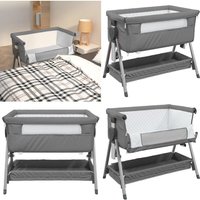 Babybett mit Matratze Dunkelgrau Leinenstoff - Babybett - Reisebett - Beistellbett - Kinderbett - Liegefläche - Home & Living von VIDAXL