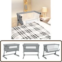 Vidaxl - Babybett mit Matratze Hellgrau Leinenstoff - Babybett - Reisebett - Beistellbett - Kinderbett - Liegefläche von VIDAXL