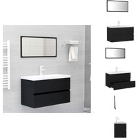 Badmöbel-Set Schwarz Holzwerkstoff - Badezimmersatz - Badmöbel - Schreibtisch - Spiegelschrank - Waschtrog von VIDAXL