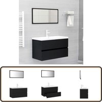 Badmöbel-Set Schwarz Holzwerkstoff - Badezimmersatz - Badmöbel - Schreibtisch - Spiegelschrank - Waschtrog von VIDAXL