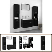 Vidaxl - Badmöbel-Set Schwarz Holzwerkstoff - Badmöbel Set - Badezimmermöbel - Schreibtisch - Spiegelschrank - Unterschrank von VIDAXL