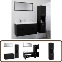Badmöbel-Set Schwarz Holzwerkstoff - Badmöbel Set - Schreibtisch - Spiegelschrank - Badezimmerschränke - Wandregal von VIDAXL