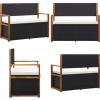 Vidaxl - Bank mit Stauraum 115 cm Poly Rattan Massivholz Akazie Schwarz - Rattan Möbel - Gartenbank - Außenbank - Stauraumbank - Gartenmöbeln - Home von VIDAXL