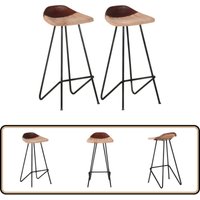 Vidaxl - Barhocker 2 Stk. Braun Echtleder - Industrieller Barhocker - Echtleder Barhocker - Brauner Barhocker - Barhocker Set - Wohnzimmer Dekoration von VIDAXL