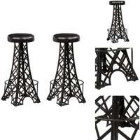Vidaxl - Barhocker 2 Stk. Echtleder - Echtleder Barhocker - Barhocker Set - Industrielles Möbel - Eiffel Turm Design - Schwarze Barhocker von VIDAXL
