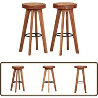 Vidaxl - Barhocker 2 Stk. Echtleder und Massivholz Akazie - Retro Barhocker - Holz Barhocker - Leder Barhocker - Akasienholzmöbel - Wohnzimmer von VIDAXL