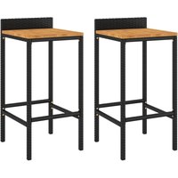 Vidaxl - Barhocker 2 Stk. Schwarz Poly Rattan und Massivholz Akazie von VIDAXL
