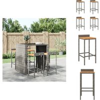 Barhocker 4 Stk. Grau Poly Rattan und Massivholz Akazie - Barhocker - Gartenmöbeln - Outdoor Möbel - Esszimmerstühle - Küchentisch von VIDAXL