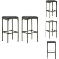 Barhocker mit Kissen 2 Stk. Grau Poly Rattan - Barhocker - Esszimmerstühle - Gartenmöbel - Outdoor Möbel - Lounge Sessel von VIDAXL