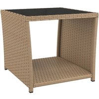 Beistelltisch,Kaffeetisch mit Glasplatte Beige Poly Rattan & Hartglas vidaXL von BONNEVIE